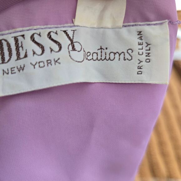 Dessy Creations Vintage 70s Purple Sheer Chiffon Pleated Puff Sleeve Gown 10 - Picture 8 of 12